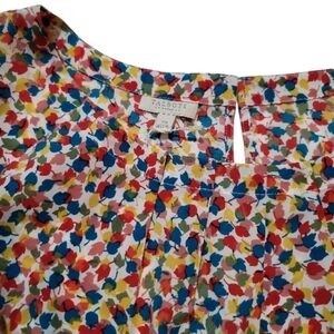 Talbots blouse leaf print pleated neckline boho office scandigirl